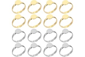 PLABBDPL 12mm Base de Anillo de Ajuste 16 Juegos de Anillos de Bisel de Acero Inoxidable con Cabujones de Vidrio Semirredondos Componente de Anillos de Dedo，2 colores