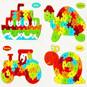 Mayatras Wooden ABC Alphabet Educational Learning Childrens Puzzle Jigsaw Kids Toy - Set of 4
