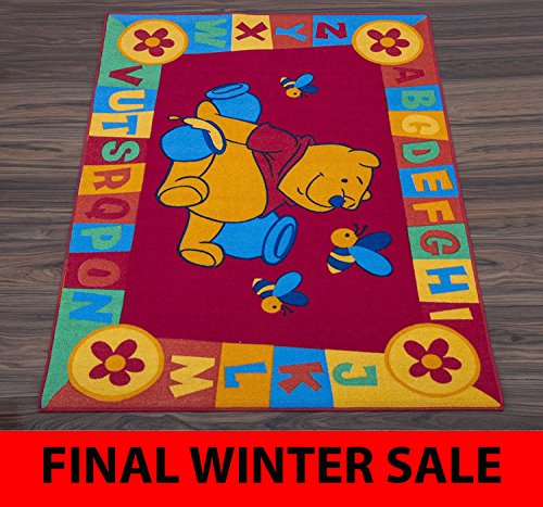 Educational Winnie The Pooh Official Disney Children's Rug / Non Slip Play Mat in Red - Bedding Direct UK