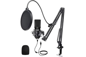 PANAMALAR USB PC Mikrofon Lärmminderung, Kondensator Mikrofon Kit 192 kHZ/24bit mit Mikrofonständer Mikrofonarm Popschutz, Studio Podcast Mikrofon für Aufnahmen/Rundfunk/Gaming PS4/Livestream/Vlog
