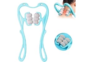 NJZYBZA Manuellen Neck massage roller,6 Bälle Nackenmassagegerät,Dual pressure point massager neck,Das Shiatsu-Nackenmassagegerät massiert den Nacken tief,um Schmerzen zu lindern (Blau)
