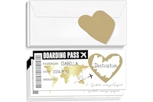 QOMJUFA Carte à gratter Ticket d'or | Golden Ticket | Carte d’embarquement cadeau surprise personnalisation destination, cadeau à gratter, billet avion, saint-valentin, annonce anniversaire