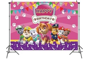 Babioms Hintergrund Fotografie Geburtstag Mädchen Paw Dog Patrol Geburtstag Fotohintergründe Hintergrund Happy Birthday Fotoshoot Backdrop Party Banner Kinder Baby Shower 1,5x1M