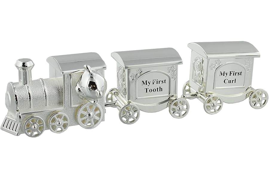 Baby Gifts WBM-GFT14 Harts Train with 2 Carriages Tooth and Curling Box Silver Plated Clear 200g