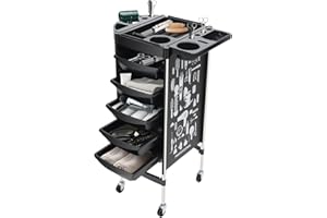 BAOCHADA Friseurwagen, Bedienungswagen mit 5 Schubladen und Drehbar Rollen, Rollwagen Stapelboy, Friseurrollwagen für Stylist Friseur Haarstyling SPA, Friseur Zubehör36 x 45 x90 cm (Schwarz)