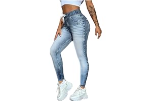 Gellmall Jeansoptik leggings för kvinnor, hög midja, jeggings, elastiska jeans, kvinnor, långa skinny byxor, treggings, yogab
