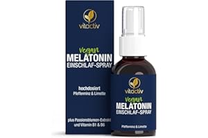 ‎VITACTIV NATURAL NUTRITION VITACTIV Melatonin Einschlafspray - Pfefferminze & Limette - 385 Tage Vorrat, Hochdosiert - Melatonin Spray plus Passionsblumen Extrakt, Vitamine B1 und B6 - Zuckerfrei & Vegan - 50ml Sofort-Spray