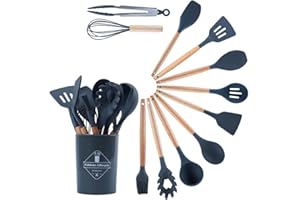 MACZ GROUP 12pcs Kitchen Utensils Set, Heat Resistant Set, Kitchen Accessories for Non-Sticky Pans, Home Cooking Utensils, Super Kitchen Silicone Spatula Stuff -Grey