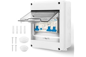 SNOVIRE Consumer Unit 2 Way, IP65 Fuse Box with Circuit Protection, Circuit Breaker for Garages, Workshops, Mobile Homes, 1P + N40A + 1P6A + 1P16A