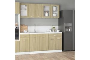 Emmtore Juego de Muebles de Cocina 4 Piezas Comedor Mobiliario Armario Estante Almacenaje Microondas Fregadero Lavavajilla Madera Contrachapada Roble Sonoma