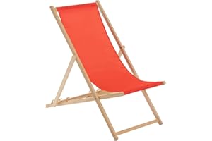 Harbour Housewares Folding Wooden Deck Chairs – Red – Pack of 1 – Adults Traditional Foldable Reclining Outdoor Canvas Sun Lounger Chair Seat for Garden Patio, Beach, Camping