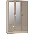 Seconique Nevada 3 Door 2 Drawer Wardrobe in Oyster Gloss/Light Oak Effect Veneer