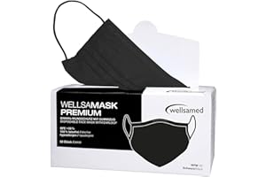 ‎WELLSAMED Wellsamed Wellsamask 50 Stück medizinischer Mundschutz Type IIR mit Gummizug, einfarbig Schwarz