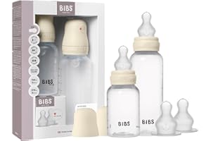 Biberon Baby BIBS - Kit di base Grow & Flow - Silicone - Anti-coliche, senza BPA, tettarella tonda, flusso/medio/veloce lento, leggero e facile da pulire, per neonati 0+ anni - Ivory
