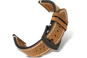 RoYiio Bracelet en Cuir pour Largeur de Cornepour Largeur de Corne 18mm,20mm,22mm,24mm, Doux Confortable, Libération Rapide, Bracelet Montre Cuir Convient aux Hommes Femmes - Jaune Marron