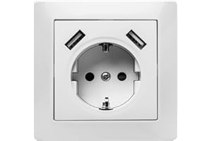 FAMATEL – Base + 2USB | Enchufe de empotrar | Serie Habitat 15 | Fácil instalación | Alta estanqueidad del producto | Protección Infantil | TT | 16A | 250V | Blanco