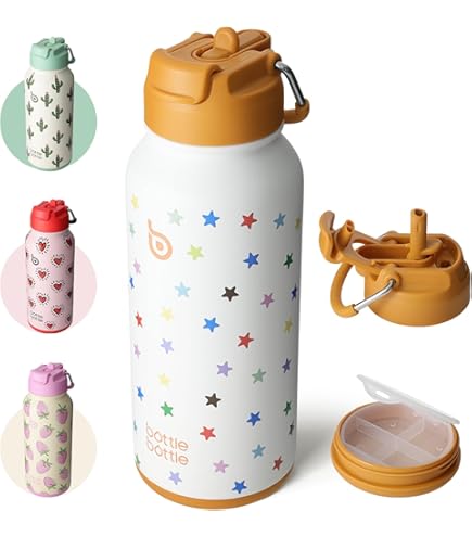 Bottle Bottle Geïsoleerde waterfles, 946 ml, roestvrij staal, sportdrinkfles met rietje, deksel ontworpen voor dubbel gebruik, voor sportschool, met pillendoos, groen