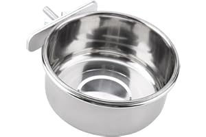 FTVOGUE Hanging Food Feeding Bowl, Feeding & Watering Supplies Raised Bowls & Feeding Stations Stainless Steel Parrot Feeder Bird Cage Accessory Drinking Cup (L)