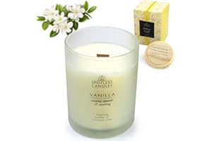 Spotless Leopard Vanilla Candle - 9.7 oz /275g Vanilla Scented Candle in Cream Frosted Glass Jar with Wooden Lid and Wooden Crackling Wick in a Luxurious Gift Box - Creamy, Smooth and Soothing