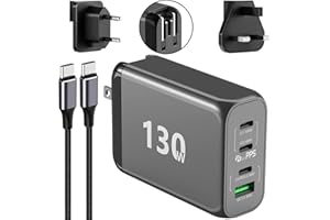 RREAKA 100W USB C Charger, 4 Port 130W GaN Power Adapter Travel Portable PD Fast Charging Station for MacBook Pro/Air, iPad, iPhone 15 14, Galaxy S24, Type C Laptop, with 100W USB-C Cable 2m, UK/EU Plug