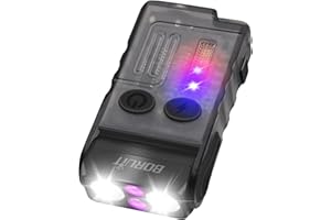 BORUIT V20 Latarka LED 1000LM z 365nm UV, czerwone zielone niebieskie ciepłe światło, 180° obrotowa, 110 dB brzęczyk, 13 trybów IP67 wodoodporna mała latarka(Czarny)