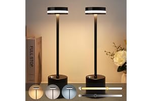 CANMEIJIA Lampara Portatil Led Recargable 2 Piezas, Lamparas Inalambricas 3W, 5500mAh USB Recargable, 3 modos De Color, Luminosidad Regulable, Ferroso Base Redonda, Para Salón, Terraza, Dormitorio, Hotel