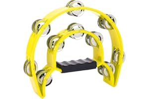 Dilwe Half Moon Tambourine, Hand Tambourine Double Row Metal Jingles Hand Held Percussion Instrument for Gift KTV Party Kids Toy with Ergonomic Handle Grip