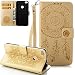 Produktbild Huawei P8 Lite(2017) Flip Case ISENPENK Für Huawei P8 Lite(2017) Klapp Hülle Leder Muster Campanula [Gold] Original Magnet Bookstyle Wallet,Tasche Mit Gürtelclip Leder PU Lederhülle Schale Standfunktion Etui Schutzhülle Credit Card Slots Case Schutzhülle