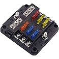 WUPP 12 Volt Fuse Block, Waterproof Boat Fuse Panel with LED Warning Indicator Damp-Proof Cover - 6 Circuits with Negative Bus Fuse Box for Car Marine RV Truck DC 12-24V, Fuses Included