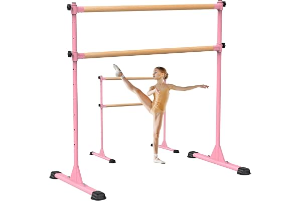 Dolibest Barre de Ballet Autoportante Rose, Barres de Danse 10 Réglables en Hauteur avec Caoutchouc Antidérapants Enfant/Adulte l'entraînement à la Barre à Domicile