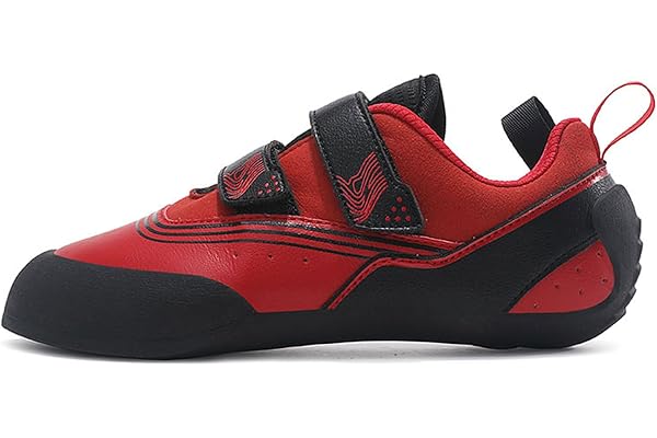 Barns boulderskor, unisex bergsskor, klättringsskor för barn, halkfria andningsbara boulder, sportskor, för gym och klättring, nybörjare klättring, Svart, röd, 41 EU