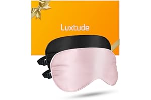Luxtude Silk Eye Mask for Sleeping, Super Soft Satin Eye Masks, Natural Mulberry Silk Sleep Mask，100% Blockout Blindfold, Eye Cover, Eye Shades for Women Men (2Packs, Black & Pink)