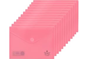 Quijote Paper World Lot de 12 pochettes en plastique rose pastel avec fermeture Velcro, pour classement, école, bureau ou université 25 x 18 cm