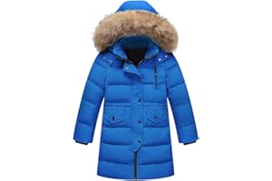 amropi Niño Niña Abrigo Invierno Chaqueta Plumas Caliente Acolchada Largo con Pelo Capucha por 2-12 años