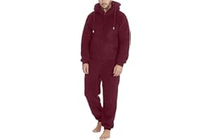 Cexiakong Jumpsuit Herren Teddy Fleece Schlafanzug Einteiler Mit Zip Winter Fluffy Pyjama Overall Mit Kapuze Relaxed Fit Nachtwäsche Warm Flauschig Schlafoverall Lang Plüsch Ganzkörperanzug Angenehm