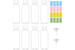 QHSXMQ 8 Pièces Flacons de Voyage Avion,100ml Contenant Plastique avec 2 Petits Entonnoirs,Transparent Flacons Souples et Rechargeables avec Autocollants,Flacons de Voyage Vides pour Liquide,Cosmétique