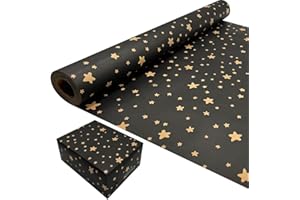 ZHNERY Rollo de papel de regalo de cumpleaños: papel de regalo negro patrón estrella, kraft reciclable, 43 cm x 15 m
