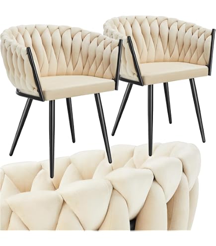 WOLTU Lot De 2 Chaises Salle à Manger Pivotantes Velours Beige - Dossier Tissé Siège Rembourré