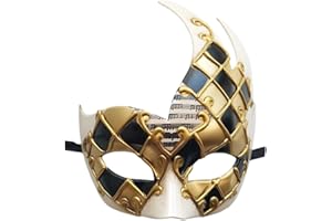 Coolwife Men's Masquerade Mask Vintage Venetian Checkered Musical Party Mardi Gras Mask (C Gold/Black)