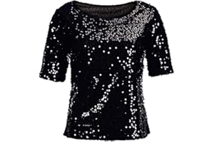TIMEMEAN Tops Femmes Chemise Scintillante Scintillante à Paillettes De Grande Taille Tops Décontractés à Manches Courtes Et Encolure Dégagée pour Cocktail