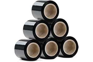 RAGO® Folia stretch zestaw 6 sztuk mini rolek 130 m 6 x 210 g I czarna folia do mebli, folia stretch 130 m I folia na palety, folia ręczna do przewijania (23 x 21 x 8 cm), długość 130 m