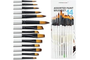 Transon 14pcs Artist Paint Brushes for Acrylic, Watercolor, Gouache, Oil and Hobby Painting White Color
