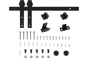HOMCOM 183 cm skjutdörr, komplett set, skjutdörrsbeslag med golvstyrning, skjutdörr, löpskena, rullhjul, skjutdörrsystem för