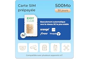EIOTCLUB Carte SIM Prépayée pour Caméra de Surveillance, Caméra de Chasse, WiFi Router, 5G/4G LTE, Compatible avec Les réseaux Bouygues, Orange, Digicel et Free Mobile, Carte SIM Uniquement données