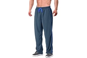 EKLENTSON Men's Tracksuit Bottoms Mesh Jogging Sweat Pants with Zipper Pockets Open Bottom Athletic Pants Loose Fit