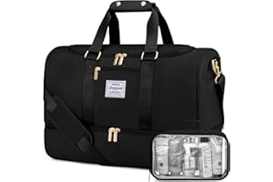 LOVEVOOK Sac de Voyage pour Femme 37L, Bagage à Main Léger avec Compartiment à Chaussures, Imperméable pour Week-End et Hôpital, Sac Humide Séparé, Noir