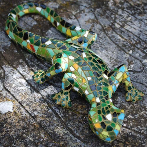 Hübsche und Außergewöhnliche Grüne Mosaik Eidechse, Garten Deko aus Kunstharz