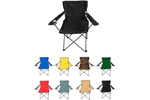 Jardin202 - Silla de Camping Plegable de Acero con Reposabrazos y Funda con Asas- 80x80x50 cm, Resistente al Agua - Ideal para Exterior | Unidad (Negra)