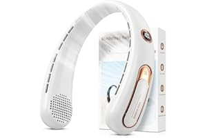 AJGVQ Nackenventilator, 3 Stufen Leise und Leistungsstark Bladeless Halsventilator mit LED-Anzeige, 4000mAh Akku Ventilator USB Aufladbar für 15H, Freihändige Leicht Ventilator Tragbarer für Küche,Unterwegs