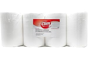 Clim Profesional - 12 Rollos de Papel Secamanos Tipo Mini Mecha Laminado de Doble Capa. Papel Gofrado Extra Absorbente para T